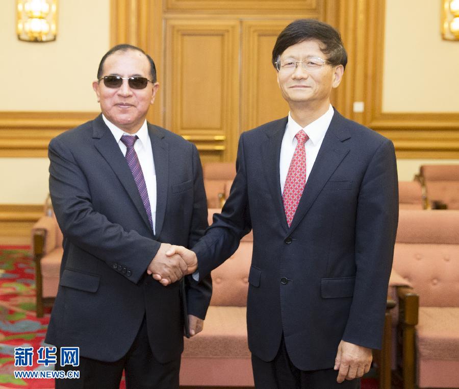 9月5日，中共中央政治局委員、中央政法委書記孟建柱在北京會(huì)見(jiàn)秘魯最高法院院長(zhǎng)維克托·盧卡斯·蒂科納。 新華社記者 黃敬文 攝 