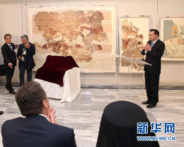 6月21日，國務院總理李克強與希臘總理薩馬拉斯共同出席希臘伊拉克利翁博物館新館開館儀式并發表講話。 新華社記者 龐興雷 攝 