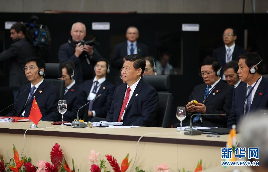 7月15日，國家主席習近平在巴西福塔萊薩出席金磚國家領導人第六次會晤。 新華社記者 蘭紅光 攝 