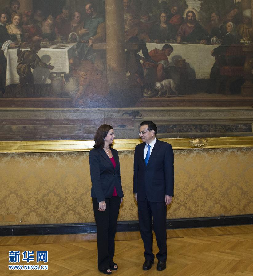 10月15日，中國國務院總理李克強在羅馬會見意大利眾議長博爾德里尼。 新華社記者王曄攝 