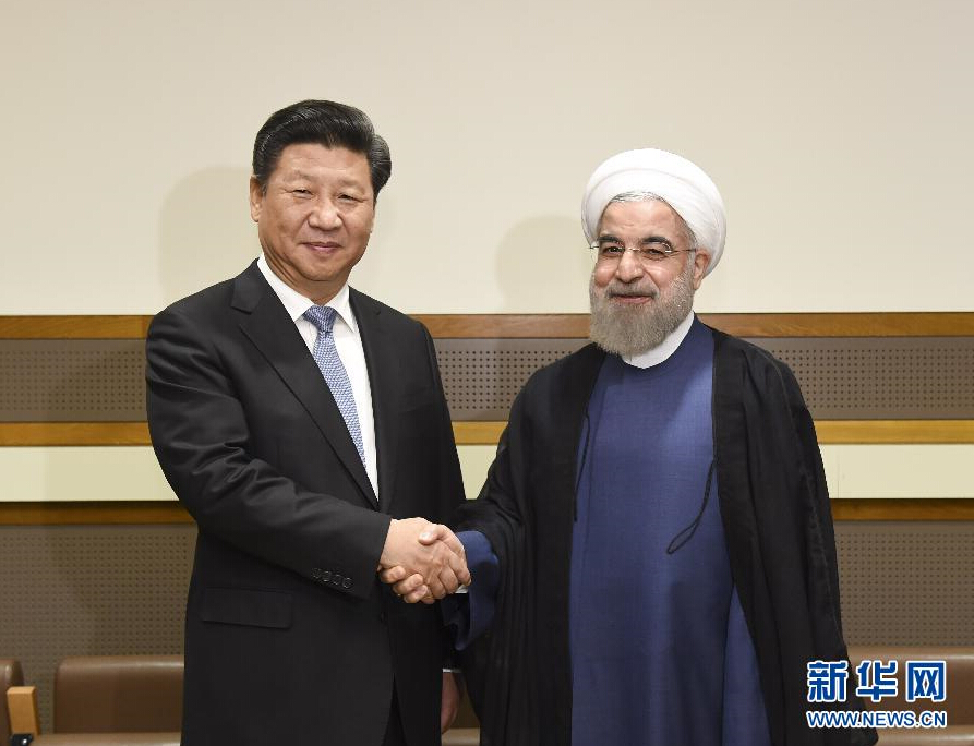9月28日，國(guó)家主席習(xí)近平在紐約會(huì)見伊朗總統(tǒng)魯哈尼。 新華社記者李學(xué)仁 攝
