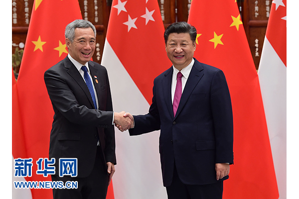9月2日，國家主席習近平在杭州會見新加坡總理李顯龍。新華社記者張鐸攝