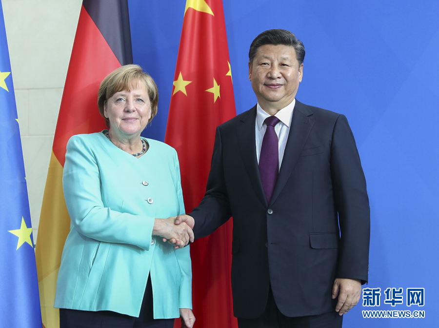 7月5日，國家主席習近平在柏林同德國總理默克爾舉行會談。新華社記者謝環馳攝