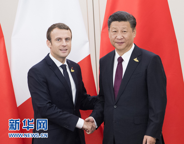 7月8日，國家主席習(xí)近平在漢堡會(huì)見法國總統(tǒng)馬克龍。新華社記者 李學(xué)仁 攝